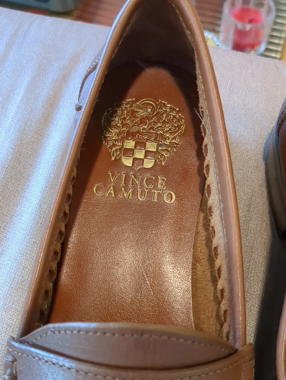 Vince Camuto Brown Woven Leather Penny Loafers Womens